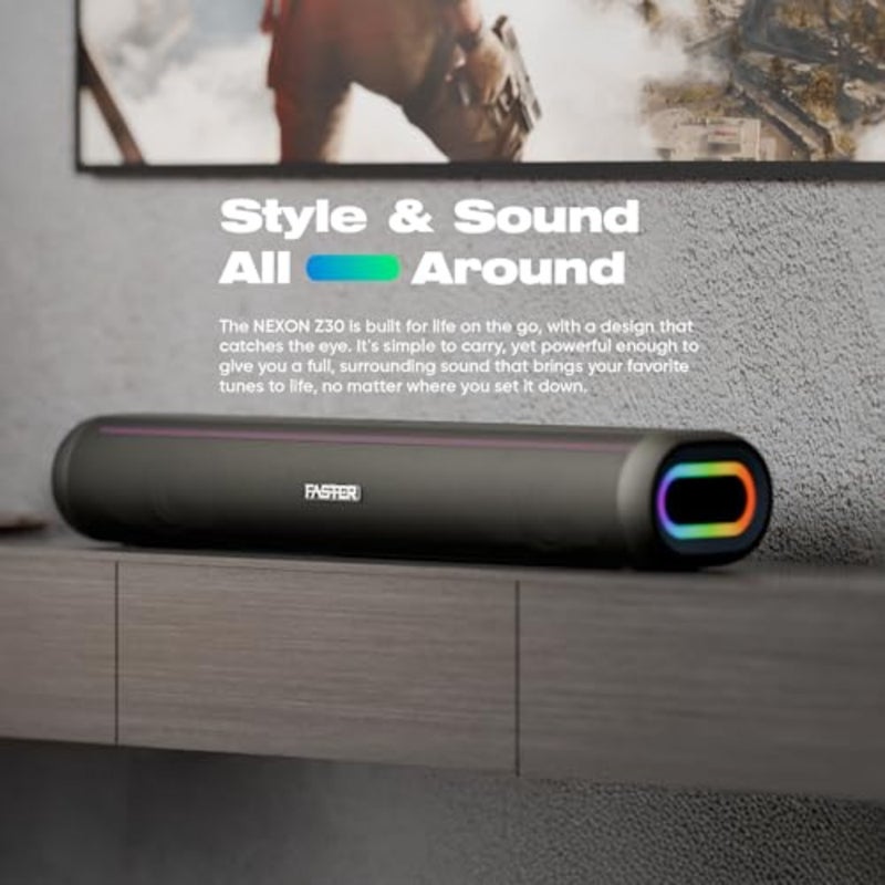 Nexon Z30 مكبر صوت لاسلكي محمول بقدرة 30 وات لأجهزة الكمبيوتر والكمبيوتر المحمول والتلفزيون والهواتف الذكية والكمبيوتر اللوحي - مسرح منزلي صغير أضواء RGB - USB / Aux / TF يدعم التوصيل والتشغيل - صوت قوي عميق - Image 2