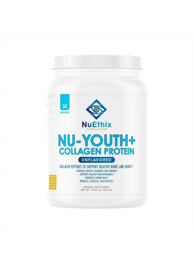 NuEthix Formulations Nu-Youth + Collagen Protein, Collagen Peptides, May Help Support Bones and Joints Dietary Supplement, 30 Servings  - Image 1