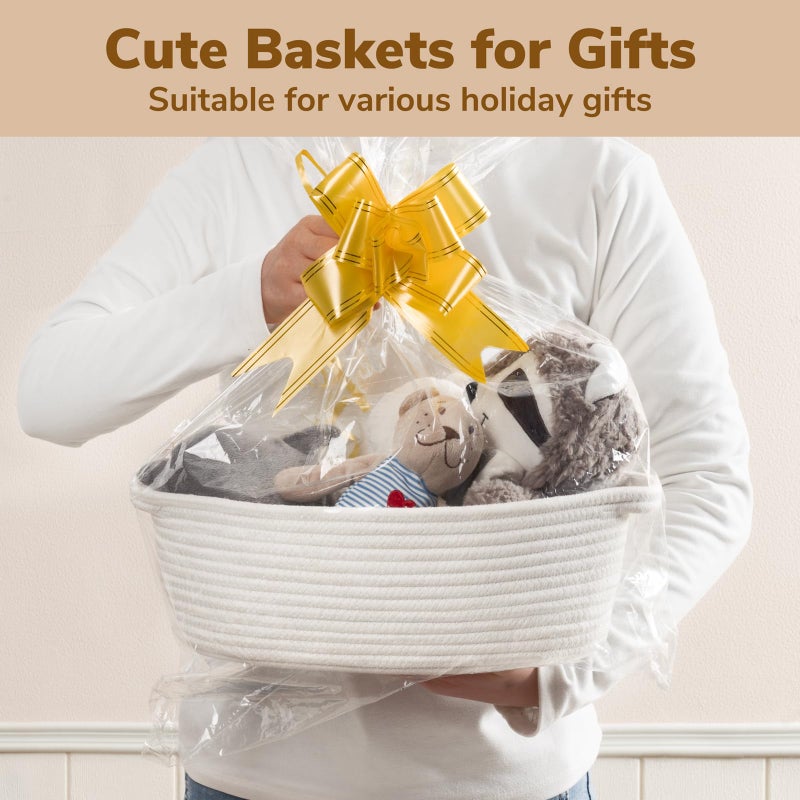 Goodpick White Baby Laundry Basket with Handles, Cute Cotton Rope Baskets for Toys, Small Basket for Organizing Gifts,Snacks,Woven Storage Baskets for Bathroom, 12"x 8" x 5" - Image 3