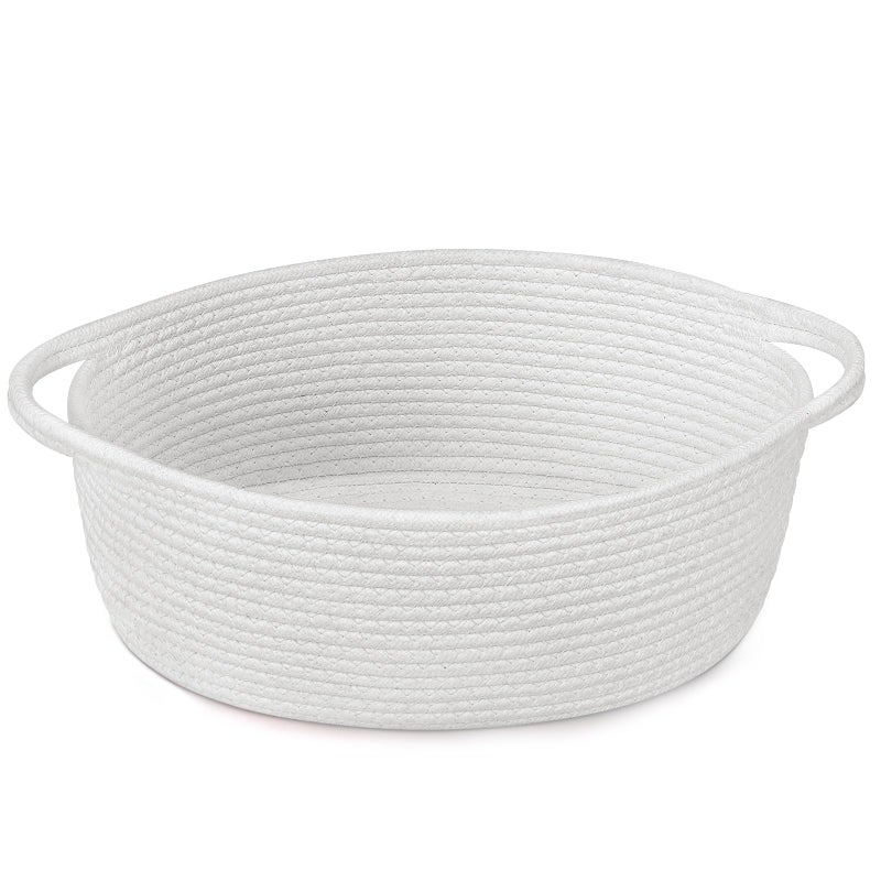 Goodpick White Baby Laundry Basket with Handles, Cute Cotton Rope Baskets for Toys, Small Basket for Organizing Gifts,Snacks,Woven Storage Baskets for Bathroom, 12"x 8" x 5" - Image 1