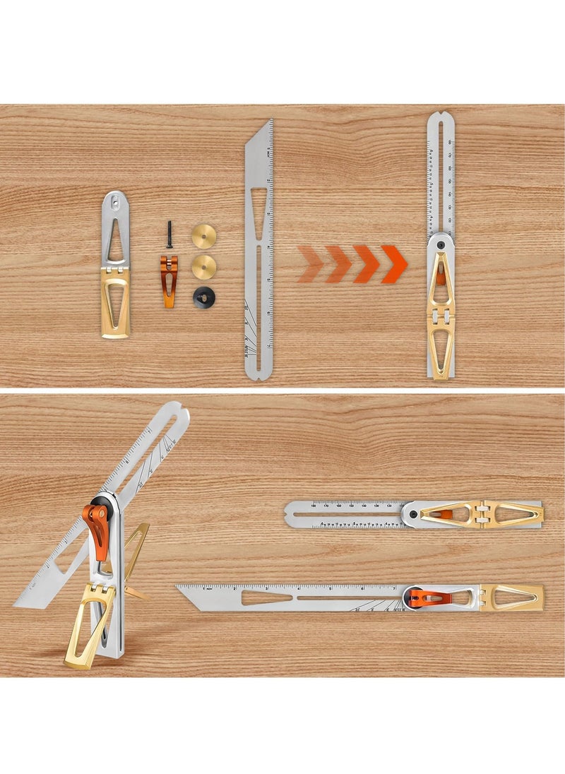 Generic - Woodworking Scriber Ruler - Multifunctional T-Type Angle Measuring and Marking Ruler, Dovetail Guide with 6:1 and 8:1 Slopes, Adjustable Gauge with Double-Sided Scale - Image 1