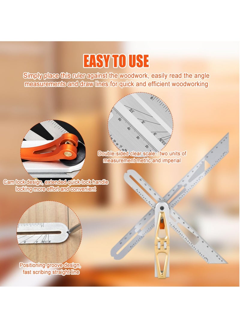 Generic - Woodworking Scriber Ruler - Multifunctional T-Type Angle Measuring and Marking Ruler, Dovetail Guide with 6:1 and 8:1 Slopes, Adjustable Gauge with Double-Sided Scale - Image 1