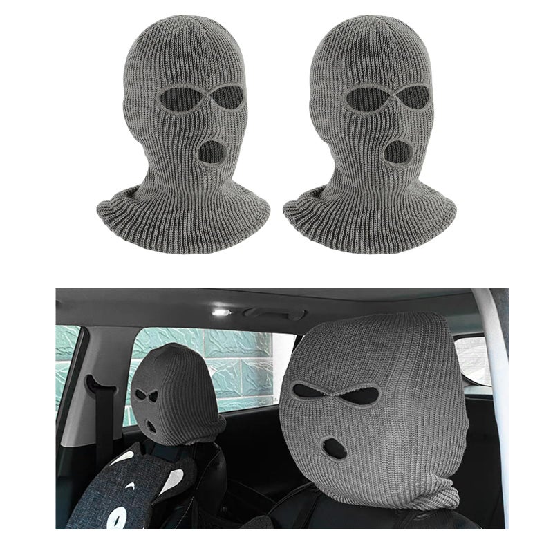 Suvnie 2 PCS Car Headrest Cover Personalized Funny Car Seat Full Face Mask Ski Mask Wrap Protection for Auto Front Seat Rest Decoration Universal Interior Car Accessories Gray