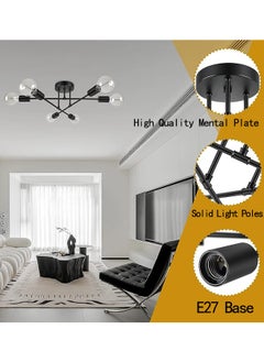 Alruht Chandelier, Modern Ceiling Lighting, 6 Lights E27 Adjustable Industrial Mount Pendant Light Fixture for Kitchen, Living Room, Dining Room, Bedroom Foyer, Black, Bulbs Not Included  - Image 3
