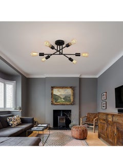Alruht Chandelier, Modern Ceiling Lighting, 6 Lights E27 Adjustable Industrial Mount Pendant Light Fixture for Kitchen, Living Room, Dining Room, Bedroom Foyer, Black, Bulbs Not Included  - Image 5