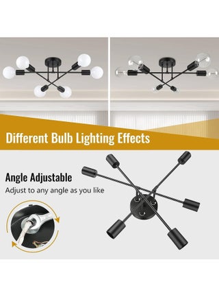 Chandelier, Modern Ceiling Lighting, 6 Lights E27 Adjustable Industrial Mount Pendant Light Fixture for Kitchen, Living Room, Dining Room, Bedroom Foyer, Black, Bulbs Not Included - view 2