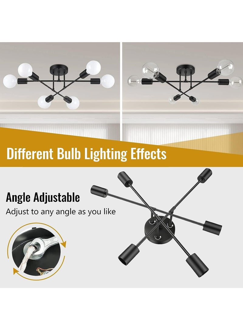 Alruht - Chandelier, Modern Ceiling Lighting, 6 Lights E27 Adjustable Industrial Mount Pendant Light Fixture for Kitchen, Living Room, Dining Room, Bedroom Foyer, Black, Bulbs Not Included - Image 1