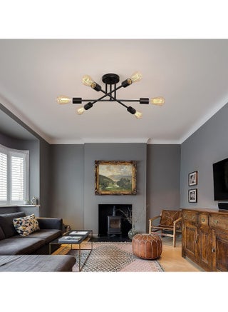 Chandelier, Modern Ceiling Lighting, 6 Lights E27 Adjustable Industrial Mount Pendant Light Fixture for Kitchen, Living Room, Dining Room, Bedroom Foyer, Black, Bulbs Not Included - view 5