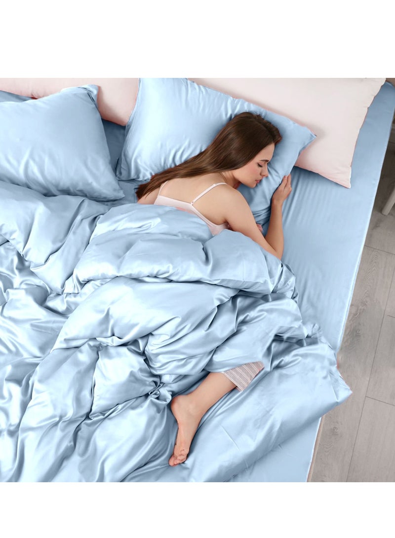 LuxHome Luxury Satin Line Bedsheet and Pillowcase Set – Hotel-Quality Breathable Cotton Bedding, Satin Finish, Soft and Luxurious – Flat Bedsheet 275x275cm with 2 Pillowcases 46x69cm, Air Force Blue - Image 4