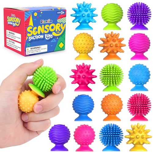 Richtim Sensory Fidget Toys Kids Adults 16 Pack Textured Suction Toy Sensory Toys for Autism Kids Calming Quiet Fidgets for Classroom Prize Travel Essentials Road Trip Activities for Girls Boys Gifts - Image 1