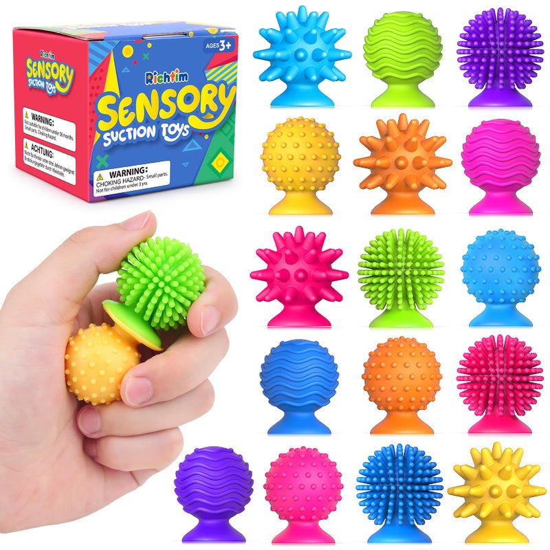 Richtim Sensory Fidget Toys Kids Adults 16 Pack Textured Suction Toy Sensory Toys for Autism Kids Calming Quiet Fidgets for Classroom Prize Travel Essentials Road Trip Activities for Girls Boys Gifts - Image 4