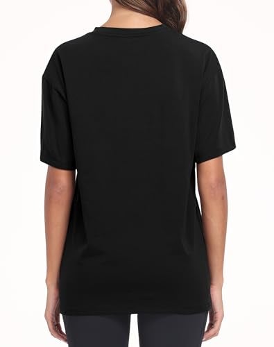 PRIMODA Womens Oversized Short Sleeve T Shirts Trendy Crew Neck Loose Workout Tee Casual Summer Tops Cotton(Black L) - Image 3