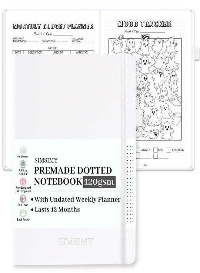 SIMSIMY Premade Dotted Journal Notebook, Pre-made Dot Grid Notebook with Undated Weekly & Monthly Planner, Trackers, Bullet Templates - 12 Months Organization, 237 Numbered Pages A5 Hardcover Leather - Image 1