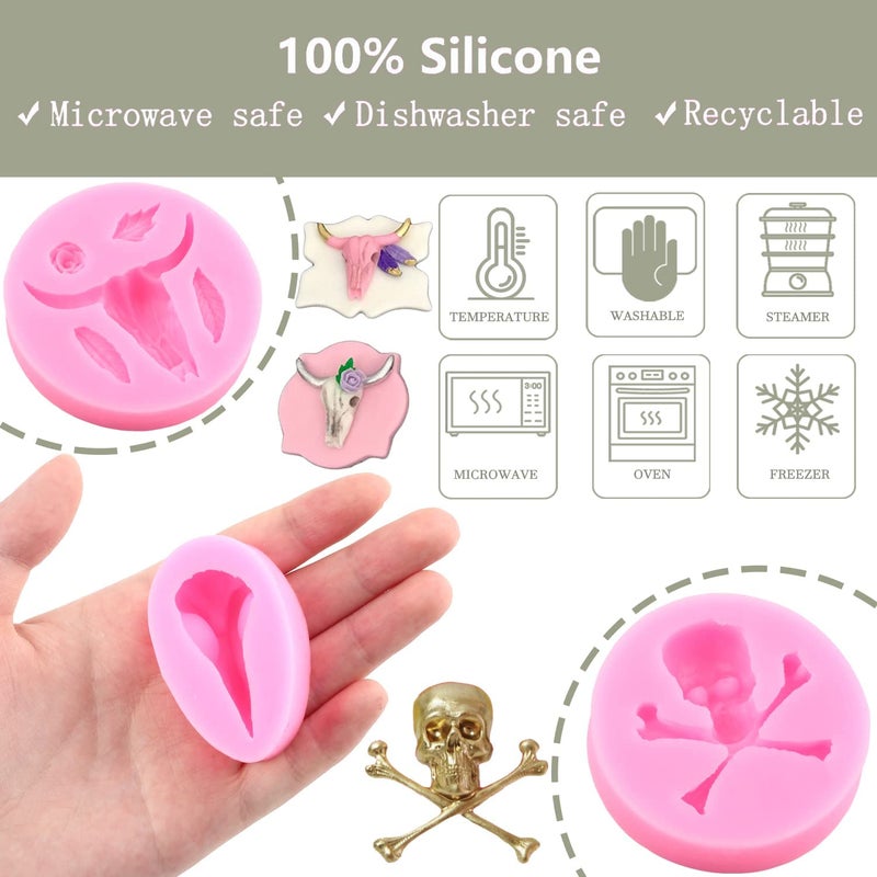 zixiang ZiXiang Bull Head Silicone Molds Skull Head Fondant Mold Skeleton Bone Mold Raven Head Skull Candy Mold For Halloween Cake Decorating Cupcake Topper Polymer Clay Chocolate Gum Paste Set Of 4  - Image 4