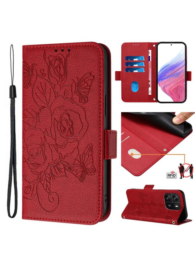 S-TOP Case For Blackview WAVE 6C Embossed Rose RFID Anti-theft Leather Phone Case - Image 1