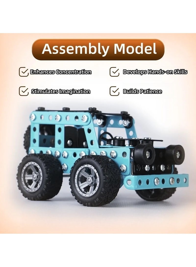 مجموعة تركيب معدنية لعربة الطرق الوعرة – طقم بناء ثلاثي الأبعاد مكون من 190 قطعة للأطفال والكبار، لعبة تعليمية STEM لتنمية الإبداع، التركيز، والمهارات العملية، مناسبة للأعمار 8 سنوات فما فوق - Image 4