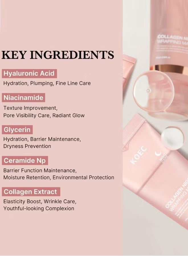 KOEC Collagen Night Wrapping Mask 75ml Deep Collagen Mask Overnight Collagen Face Mask Collagen Wrapping Mask Deep Nourishment Skin Overnight Face Mask Bio Collagen Face Serum Mask - Image 3