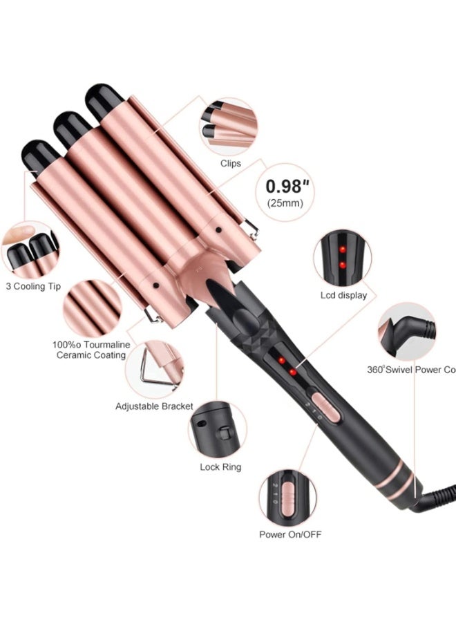 RION 5-in-1 Interchangeable Barrel Hair Curling Wand – Adjustable Temperature Ceramic Tourmaline Curl Iron with Heat-Resistant Glove, Dual Voltage - Image 3