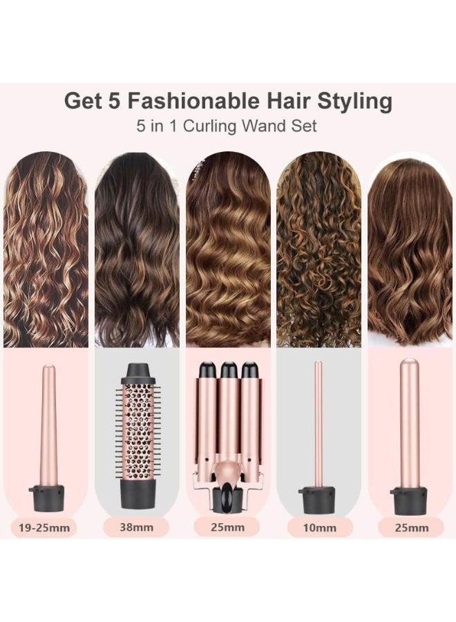RION 5-in-1 Interchangeable Barrel Hair Curling Wand – Adjustable Temperature Ceramic Tourmaline Curl Iron with Heat-Resistant Glove, Dual Voltage - Image 2