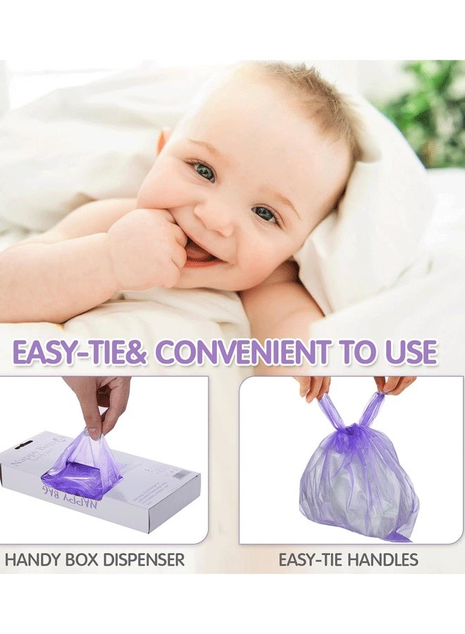 Berma Baby 100/200 Count Baby Disposable Diaper Bags Scented Diaper Sacks with Tie Handle Disposal Trash Sacks Baby Poop Waste Bag Refill(Purple) - Image 3