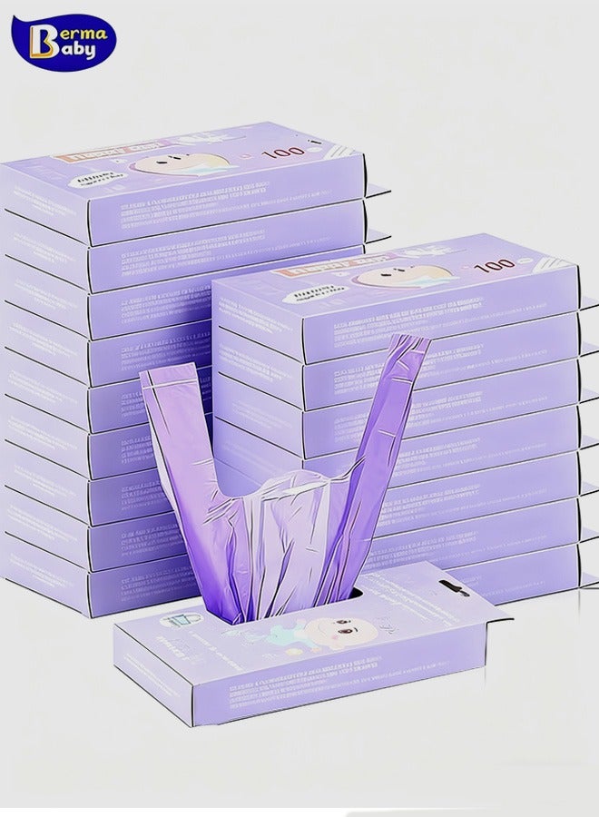 Berma Baby 100/200 Count Baby Disposable Diaper Bags Scented Diaper Sacks with Tie Handle Disposal Trash Sacks Baby Poop Waste Bag Refill(Purple) - Image 1