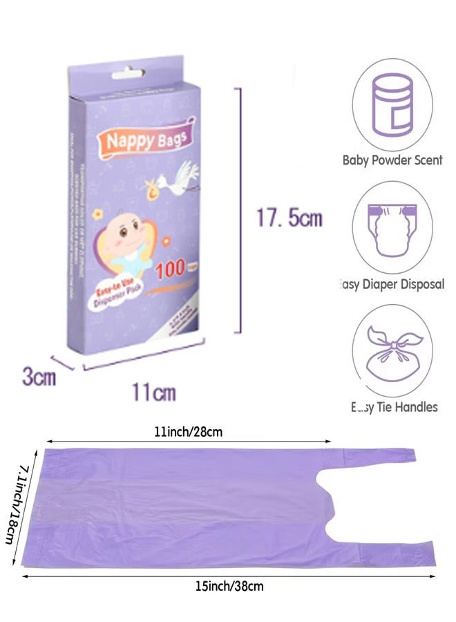 Berma Baby 100/200 Count Baby Disposable Diaper Bags Scented Diaper Sacks with Tie Handle Disposal Trash Sacks Baby Poop Waste Bag Refill(Purple) - Image 2