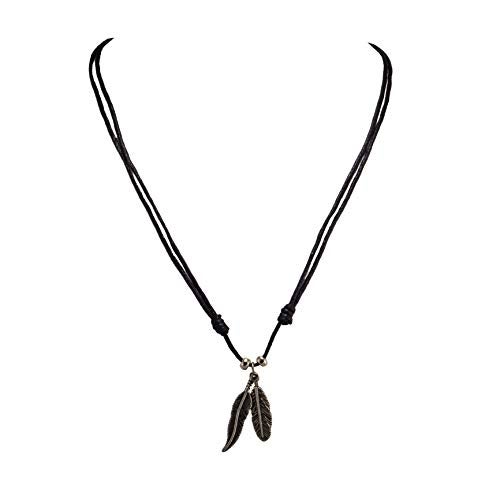 BlueRica Feathers on Adjustable Black Cord Necklace (Old Silver Finish) - Image 1
