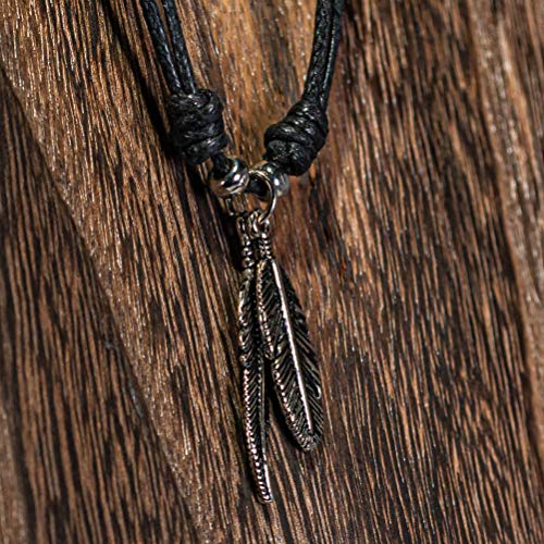 BlueRica Feathers on Adjustable Black Cord Necklace (Old Silver Finish) - Image 4