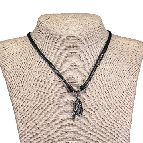 BlueRica Feathers on Adjustable Black Cord Necklace (Old Silver Finish) - Image 3