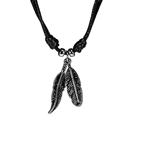 BlueRica Feathers on Adjustable Black Cord Necklace (Old Silver Finish) - Image 2
