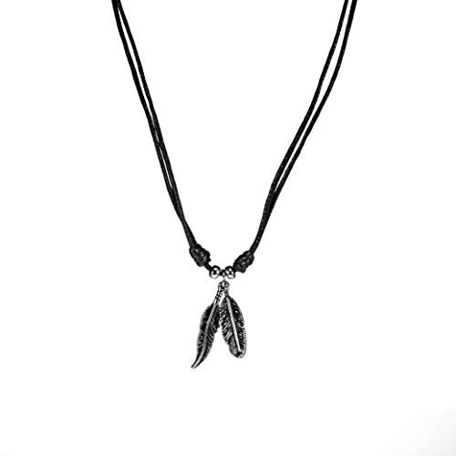 BlueRica Feathers on Adjustable Black Cord Necklace (Old Silver Finish) - Image 5