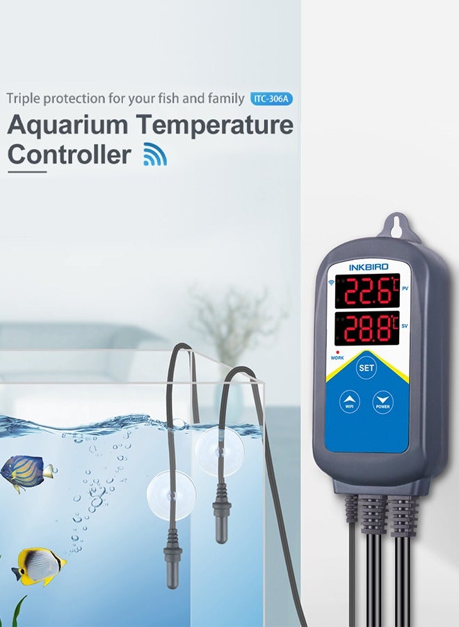 INKBIRD جهاز تحكم درجة حرارة حوض السمك INKBIRD ITC-306A WiFi مع مقبس تسخين مزدوج لأسماك البحر والأسماك الاستوائية والجمبري والسلاحف بدون وظيفة مؤقت - Image 2