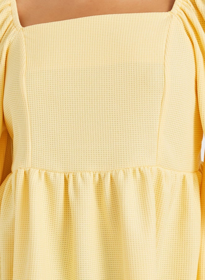 Styli Textured Balloon Sleeve Square Neck Blouse - Image 3