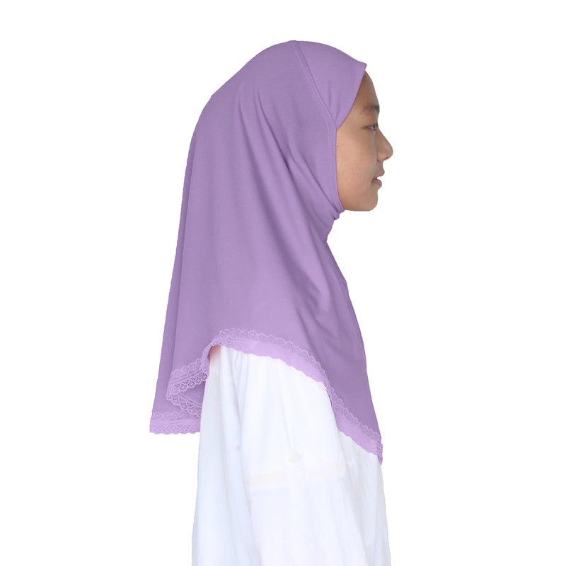 Modest Beauty حجاب مسلم جميل محتشم للفتيات والأطفال مع دانتيل لعمر 6-12 لافندر - Image 2