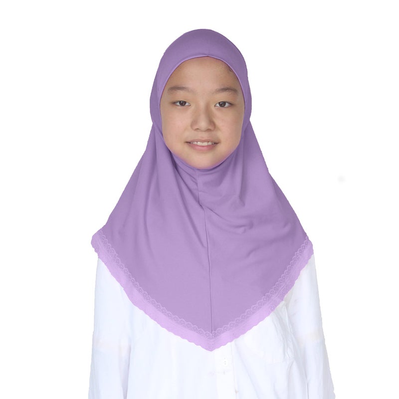 Modest Beauty حجاب مسلم جميل محتشم للفتيات والأطفال مع دانتيل لعمر 6-12 لافندر - Image 1