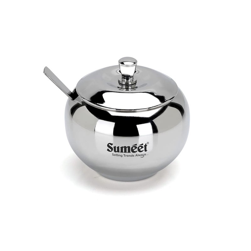 Sumeet Stainless Steel Ghee and Oil Pot Storage Container with Spoon for Kitchen 85cm Dia 230ML Pack of 1 Silver - Image 1