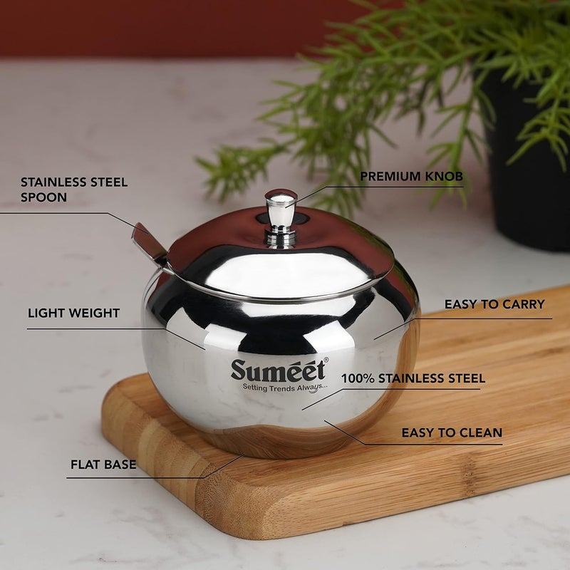 Sumeet Stainless Steel Ghee and Oil Pot Storage Container with Spoon for Kitchen 85cm Dia 230ML Pack of 1 Silver - Image 2