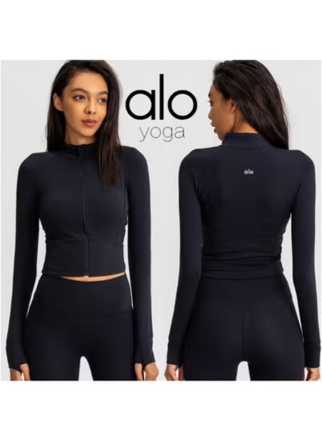 ALO Yoga Sport Jacket for Running, Fitness, Training, Long Sleeve, Fast-Drying, Suitable for Autumn/Winter, Tight-Fitting, Workout, Long Sleeve Training Top
