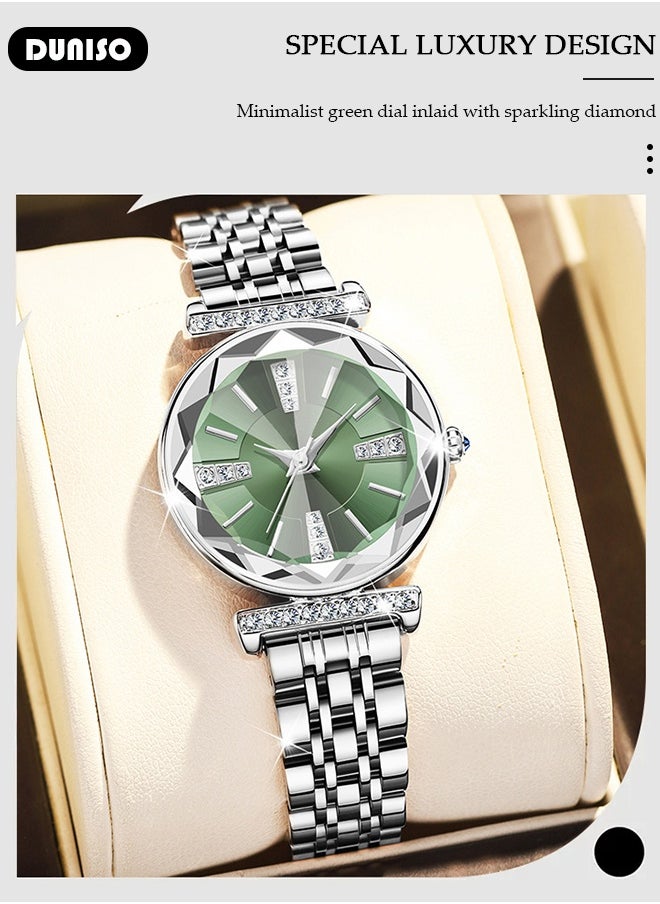 DUNISO Luxury Women's Bracelet Watch Stylish Small Dial Diamond Dial Women's Watch Simple Quartz Watch Waterproof Casual Fashion Round Wrist Watch for Women  - Image 3
