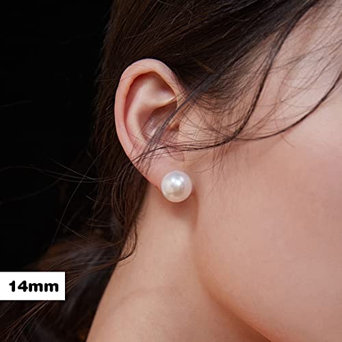 Raystar Big Pearl Earrings for Women Oversized Classic Faux Round Studs White Simulated Large Pearl Earrings for Women -14mm - Image 3