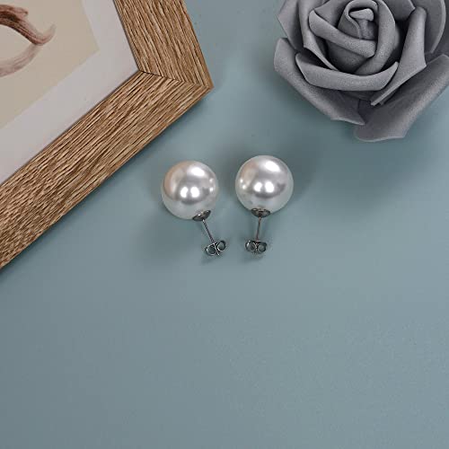 Raystar Big Pearl Earrings for Women Oversized Classic Faux Round Studs White Simulated Large Pearl Earrings for Women -14mm - Image 5