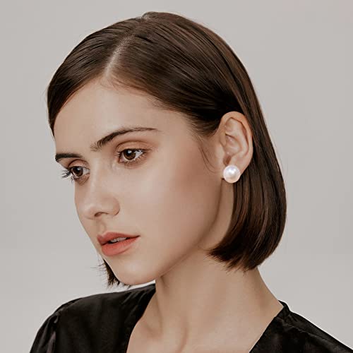 Raystar Big Pearl Earrings for Women Oversized Classic Faux Round Studs White Simulated Large Pearl Earrings for Women -14mm - Image 4
