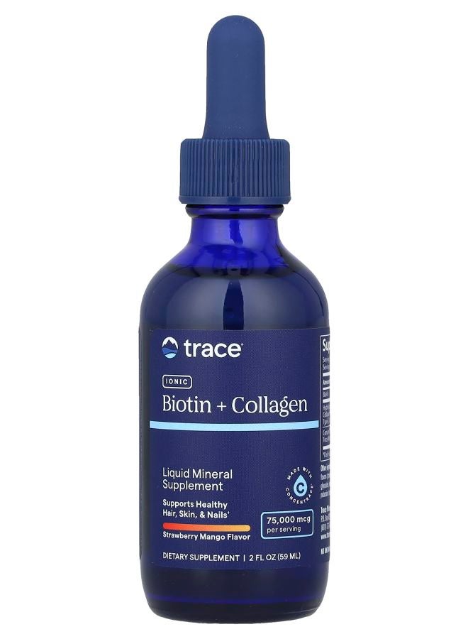Trace Minerals Ionic Biotin + Collagen Strawberry Mango 75000 mcg 2 fl oz (59 ml)