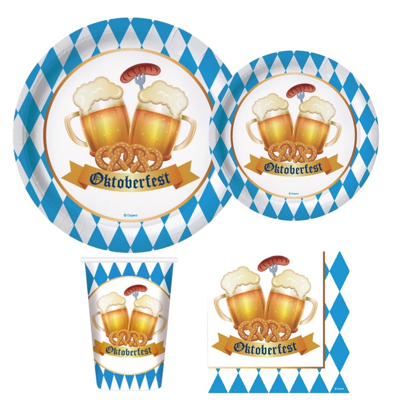 Oojami Oktoberfest Party Supplies for 24 Guests  9 Dinner Plates 7 Dessert Plates 12 oz Cups Napkins Table Covers Banners  Gender Reveal  Baby Shower Plates and Napkins Set Blue and Red - Image 3