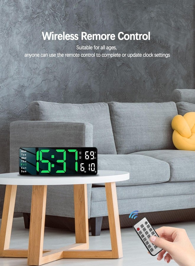 JoFomp Plastic Digital Wall Clock - 13" Large LED Display,Loud Alarm,Remote Control,DST,Auto-Dimming,Date and Day,Timer,Temperature - 12/24H Format - Ideal for Living Room,Green - Image 3
