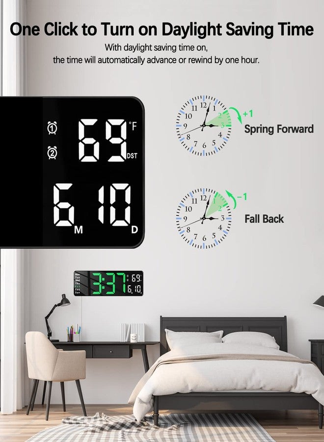 JoFomp Plastic Digital Wall Clock - 13" Large LED Display,Loud Alarm,Remote Control,DST,Auto-Dimming,Date and Day,Timer,Temperature - 12/24H Format - Ideal for Living Room,Green - Image 5