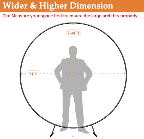 Fandature 7 Ft Wide 7.4FT Height Round Wedding Arch for Ceremony Metal Balloon Arch Stand with Two Water Bags for Party Decoration Circle Backdrop Stand for Birthday, Black - Image 3