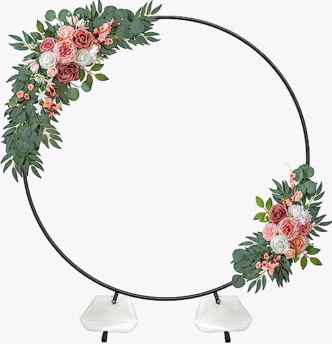 Fandature 7 Ft Wide 7.4FT Height Round Wedding Arch for Ceremony Metal Balloon Arch Stand with Two Water Bags for Party Decoration Circle Backdrop Stand for Birthday, Black - Image 1