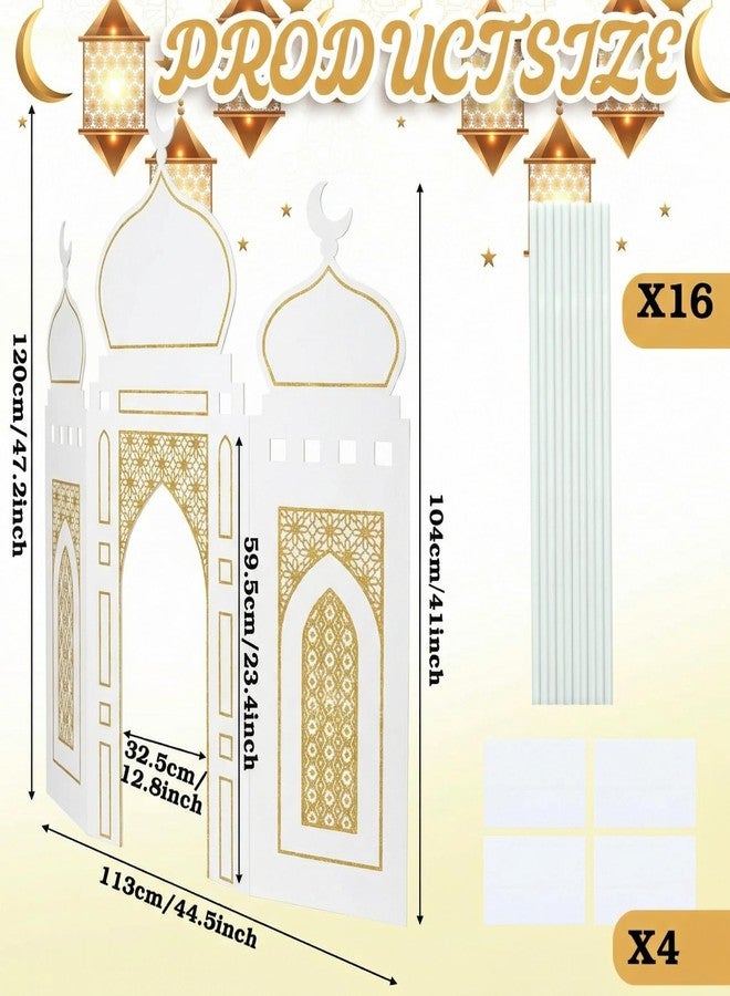 Amyhill Ramadan Eid Mosque Decorations 41 x 44.5 Inch DIY Cardboard Mosque Castle for Home Ramadan Playhouse Corner Activities for Islamic Muslim Home Decor (White Gold) - Image 2