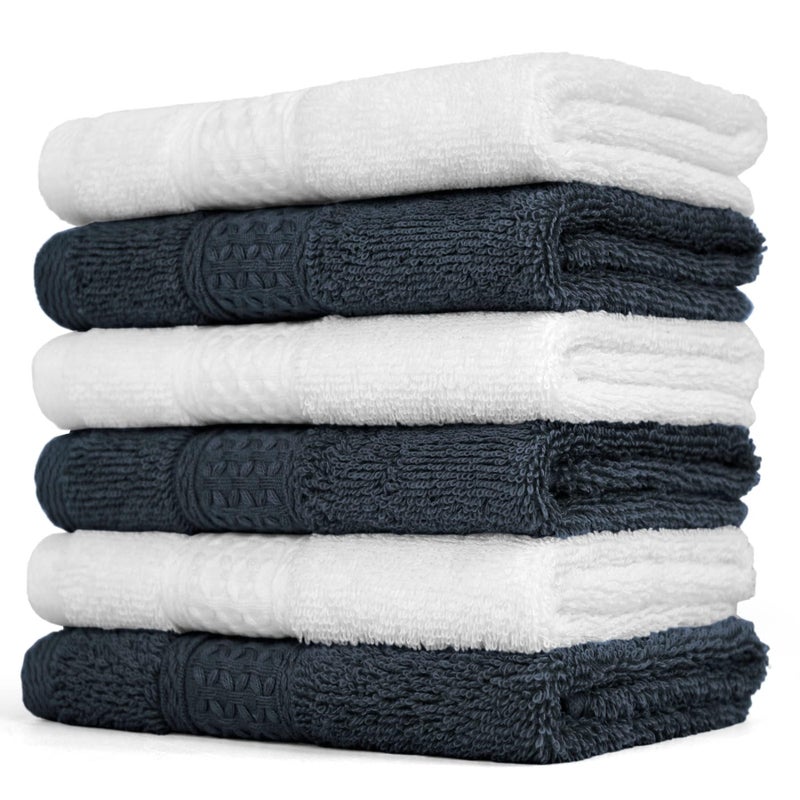 Cleanbear Extra Soft Wash Cloths Washcloths Set 6-Pack 13 x 13 Inches, Highly Absorbent Facecloths (Dark Gray & White) - Image 1